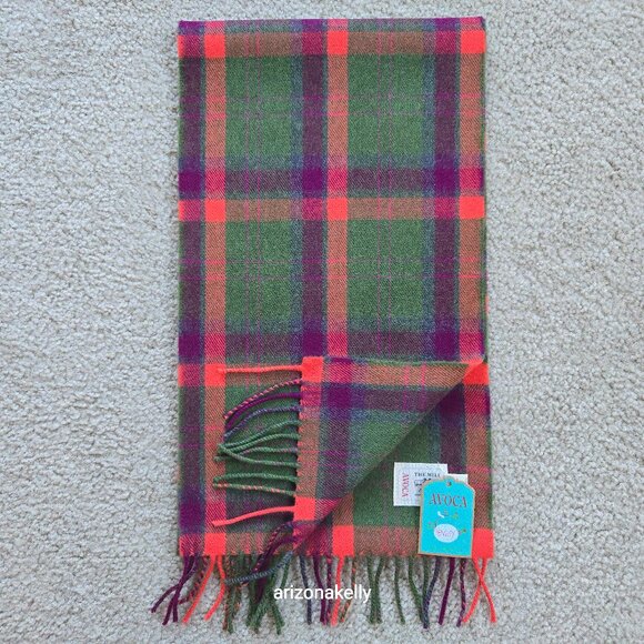 NWT Merino Wool Plaid Scarf AVOCA Ireland Pink, Green & Purple - Picture 2 of 9